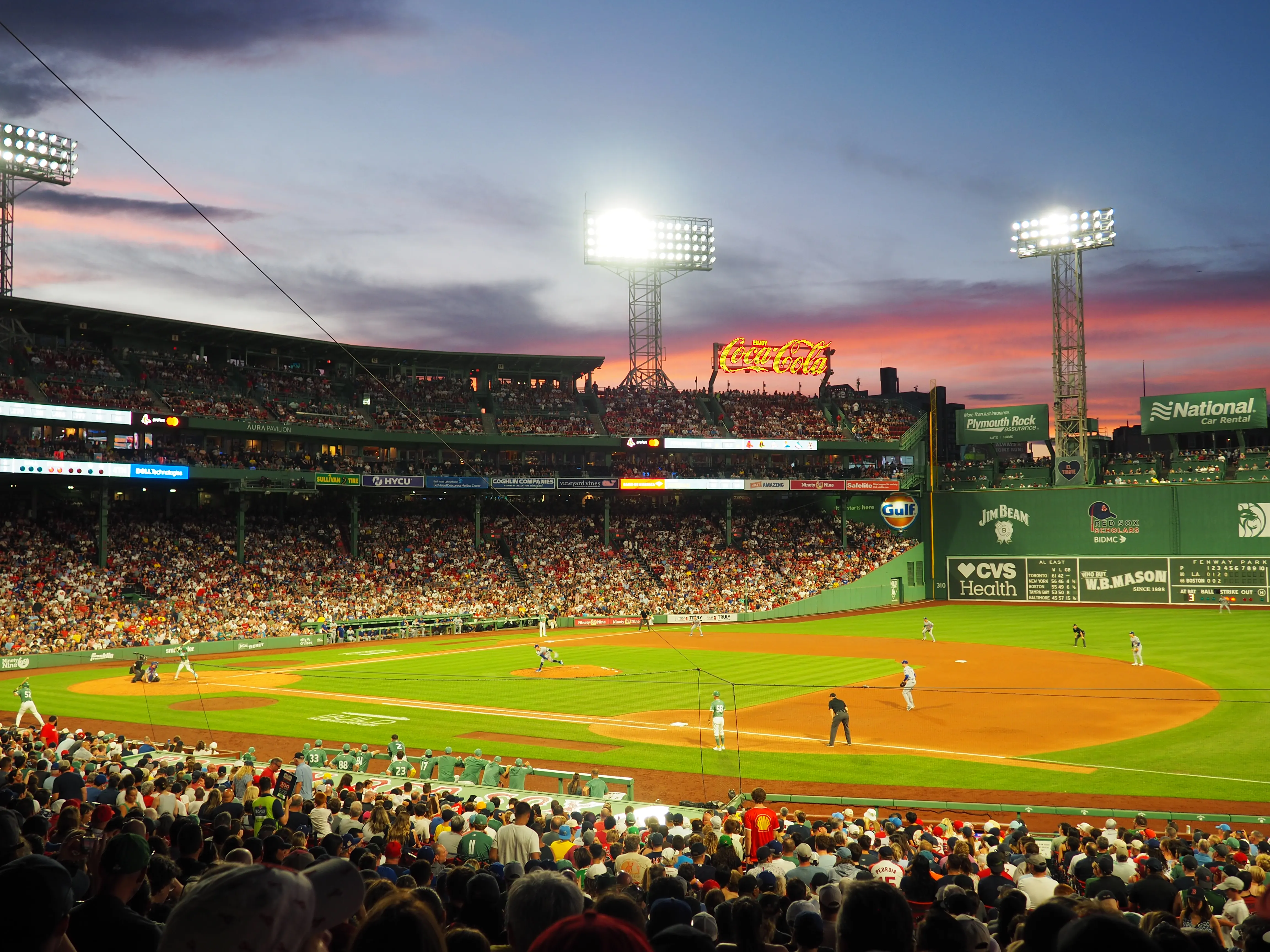 Beautiful baseball game in Fenway Park between the Red Sox and the Dodgers in Boston, MA US